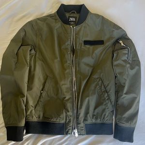 Army Green Zara Insulated Bomber Jacket